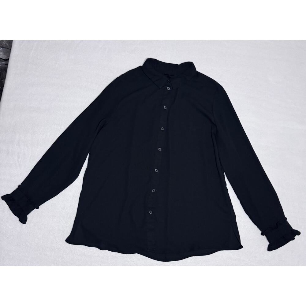 Black Who What Wear Ruffle Sleeve Blouse